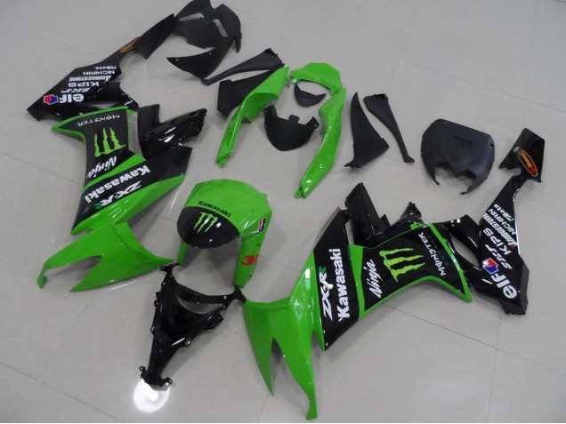 2008-2010 Kawasaki ZX10R Motorcycle Fairings - Green Glossy Black Monster Canada