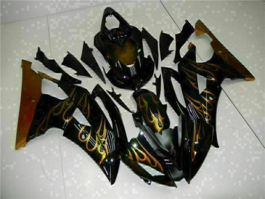 Online 2008-2016 Yamaha YZF R6 Motorcycle Fairings - Glossy Black Gold Flame Canada