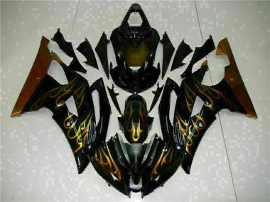 Online 2008-2016 Yamaha YZF R6 Motorcycle Fairings - Glossy Black Gold Flame Canada