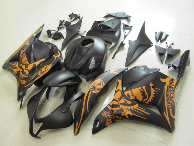 2009-2012 Honda CBR600RR Motorcycle Fairings - Matte Black Orange Skull Canada