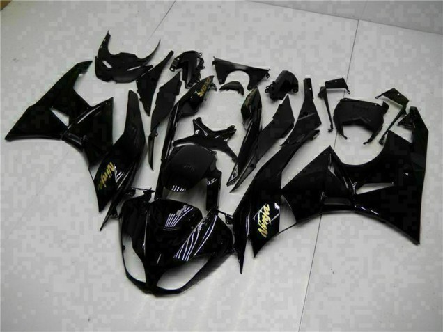 2009-2012 Kawasaki ZX6R Motorcycle Fairings - Glossy Black Gold Ninja Canada