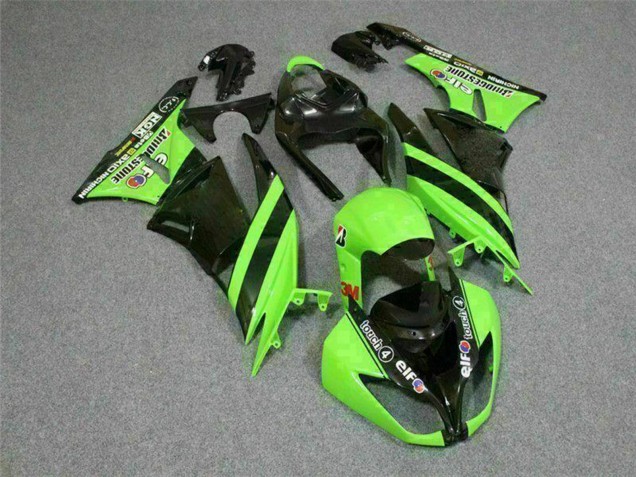 2009-2012 Kawasaki ZX6R Motorcycle Fairings - Green Glossy Black Elf Touch4 Bridgestone Canada
