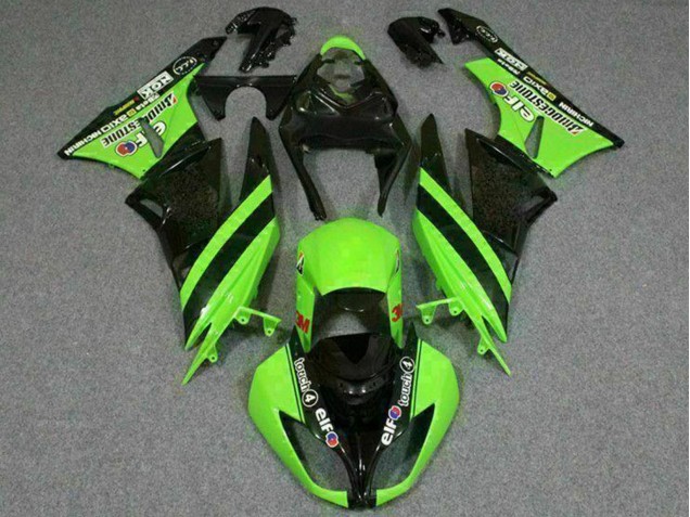 2009-2012 Kawasaki ZX6R Motorcycle Fairings - Green Glossy Black Elf Touch4 Bridgestone Canada