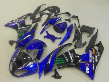 Online 2009-2012 Kawasaki ZX6R Motorcycle Fairings - Blue Glossy Black Green Elf Monster Bridgestone Canada