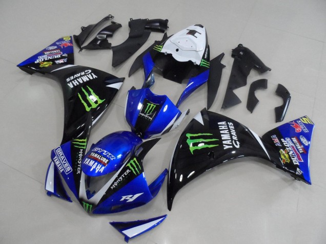 2012-2014 Yamaha YZF R1 Motorcycle Fairings - White Blue Glossy Black Green Graves Yamalube Monster Canada
