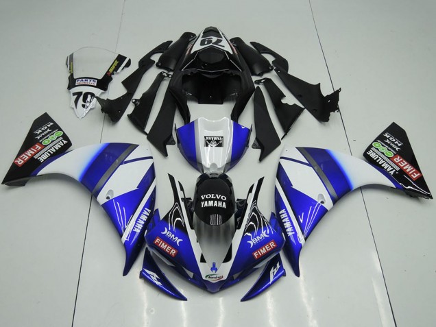 2012-2014 Yamaha YZF R1 Motorcycle Fairings - White Blue Glossy Black Volvo Fimer Yamalube Canada
