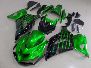 Online 2012-2024 Kawasaki ZX14R ZZR1400 Motorcycle Fairings - Green Glossy Black Canada