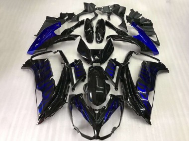Online 2012-2016 Kawasaki EX650 Motorcycle Fairings - Glossy Black Blue Flame Canada