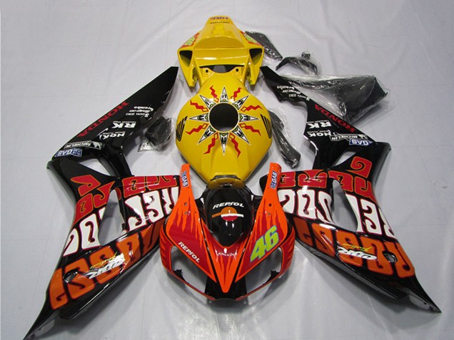2006-2007 Honda CBR1000RR Motorcycle Fairings - Yellow Orange Glossy Black Rossi Repsol 46 Canada