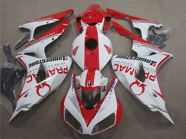 2006-2007 Honda CBR1000RR Motorcycle Fairings - White Red Pramac Bridgestone Canada