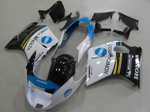 1996-2007 Honda CBR1100XX Blackbird Motorcycle Fairings - White Blue Glossy Black Konica Minolta Canada
