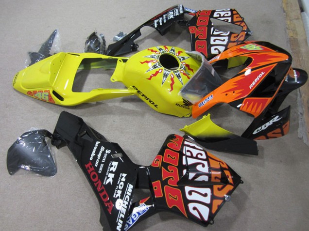 2003-2004 Honda CBR600RR Motorcycle Fairings - Yellow Orange Glossy Black Rossi Repsol 46 Canada