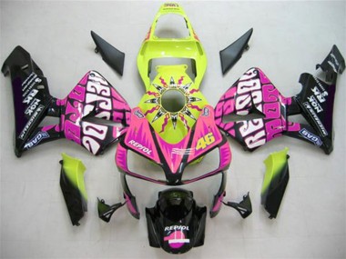 Online 2003-2004 Honda CBR600RR Motorcycle Fairings - Yellow Pink Glossy Black Valentino Rossi Canada