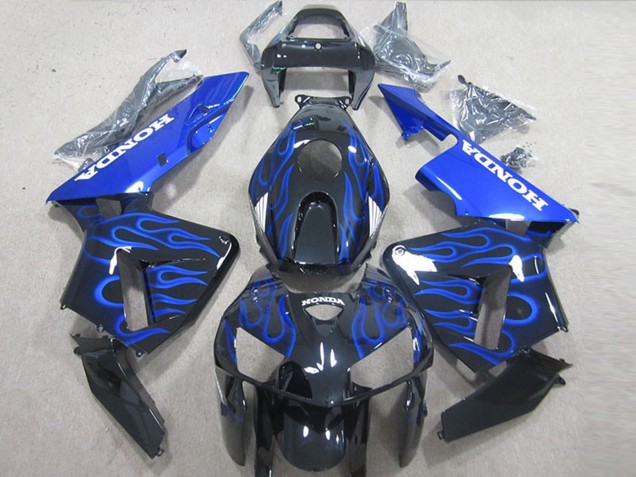 2005-2006 Honda CBR600RR Motorcycle Fairing Kits - Glossy Black Blue Flame Canada