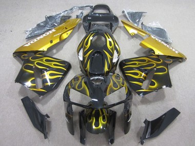 Online 2005-2006 Honda CBR600RR Motorcycle Fairings - Glossy Black Yellow Flame Canada