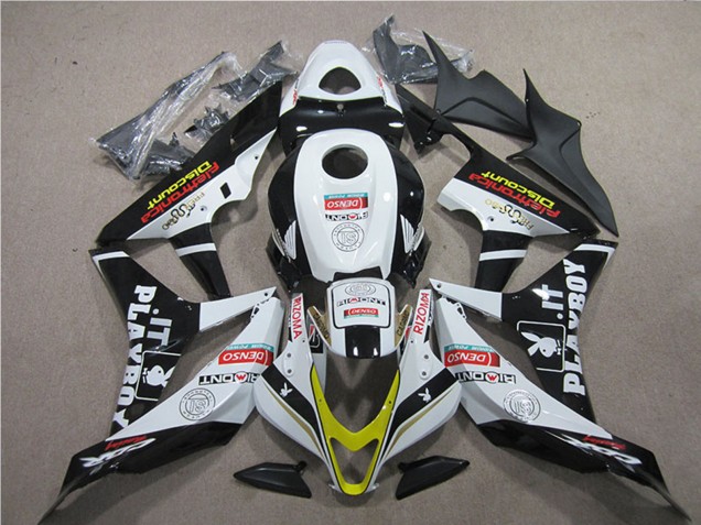 2007-2008 Honda CBR600RR Motorcycle Fairings - White Gold Glossy Black PlayBoy HRC Canada