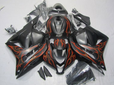 Online 2009-2012 Honda CBR600RR Motorcycle Fairings - Matte Black Orange Flame Canada