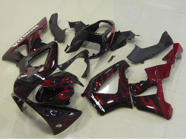 2000-2001 Honda CBR900RR 929 Motorcycle Fairings - Glossy Black Red Flame Canada