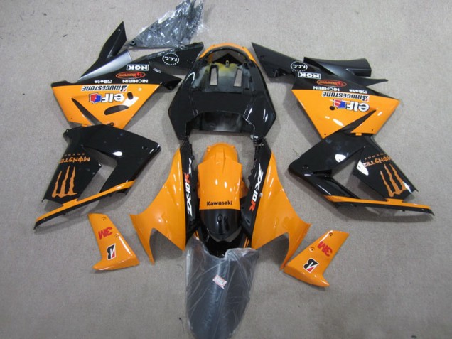 2004-2005 Kawasaki ZX10R Motorcycle Fairings - Orange Glossy Black 3M Monster Canada