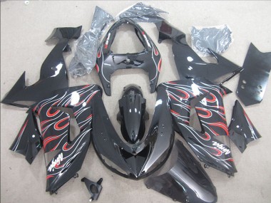 Online 2006-2007 Kawasaki ZX10R Motorcycle Fairings - Glossy Black Red White Flame Canada