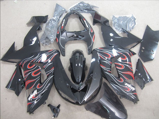 2006-2007 Kawasaki ZX10R Motorcycle Fairings - Glossy Black Red White Flame Canada