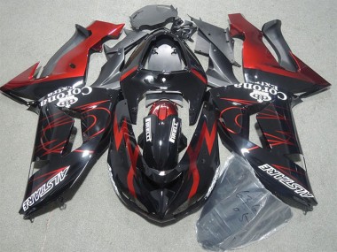 Online 2006-2007 Kawasaki ZX10R Motorcycle Fairings - Glossy Black Red Flame Alstare Corona Extra Canada