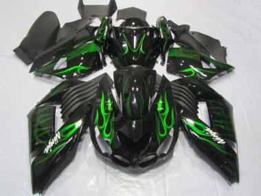 Online 2006-2011 Kawasaki ZX14R ZZR1400 Motorcycle Fairings - Glossy Black Green Flame Canada