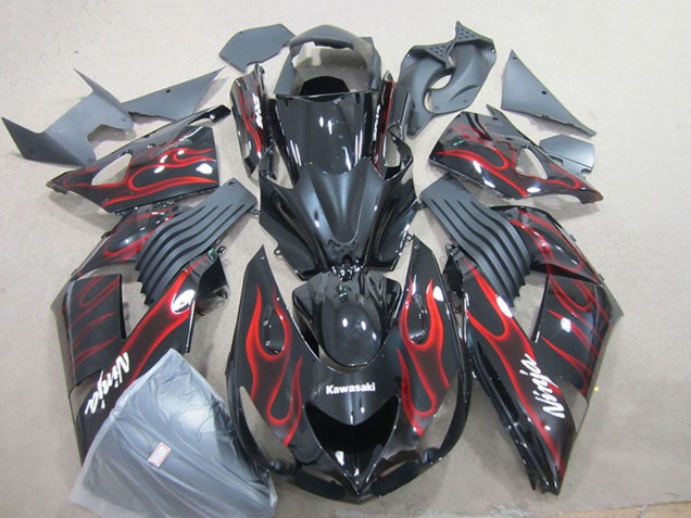 2006-2011 Kawasaki ZX14R ZZR1400 Motorcycle Fairing - Glossy Black Red Flame Canada