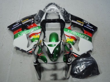 Online 2000-2002 Kawasaki ZX6R Motorcycle Fairings - White Green Red Yellow Black Star EuroBet Canada