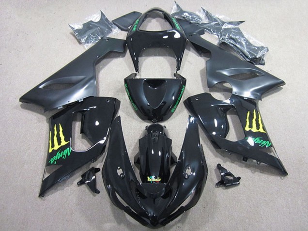 2005-2006 Kawasaki ZX6R Motorcycle Fairing - Glossy Black Yellow Monster Canada