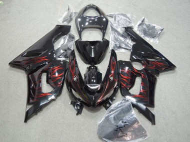 Online 2005-2006 Kawasaki ZX6R Motorcycle Fairings - Glossy Black Red Flame Canada
