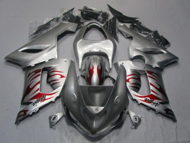 Online 2005-2006 Kawasaki ZX6R Motorcycle Fairings - Silver Red Flame Ninja Canada