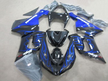 Online 2005-2006 Kawasaki ZX6R Motorcycle Fairings - Glossy Black Blue Flame Canada