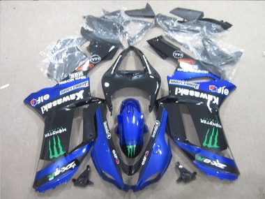 Online 2007-2008 Kawasaki ZX6R Motorcycle Fairings - Black Blue Green Monster Canada