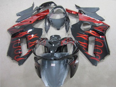 Online 2007-2008 Kawasaki ZX6R Motorcycle Fairing - Black Red Flame Canada