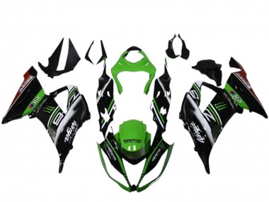 Online 2013-2018 Kawasaki ZX6R Motorcycle Fairings - Green Black White Elf Monster Canada