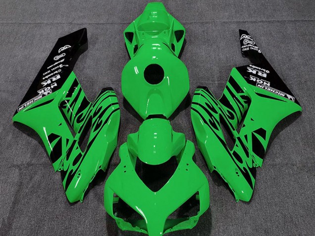 2004-2005 Honda CBR1000RR Motorcycle Fairings - Green Glossy Black Flame Canada