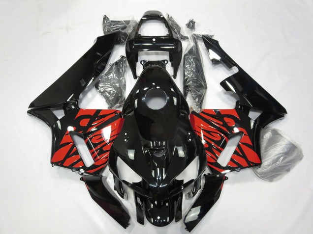 2005-2006 Honda CBR600RR Motorcycle Fairings - Glossy Black and Tribal Red Canada