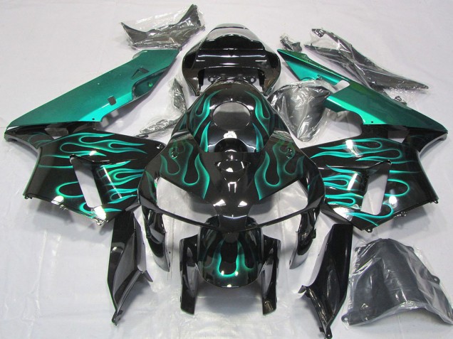 2005-2006 Honda CBR600RR Motorcycle Fairings - Glossy Black Teal Flame Canada