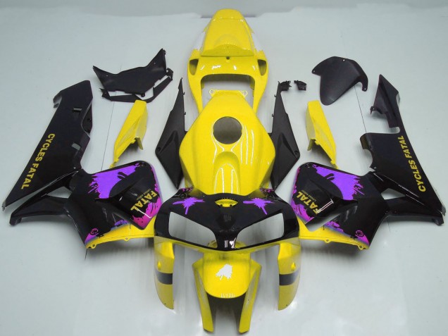 2005-2006 Honda CBR600RR Motorcycle Fairings - Glossy Black Yellow Purple Splatter Canada