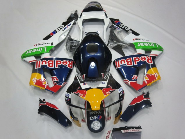 2003-2004 Honda CBR600RR Motorcycle Fairings - White Blue Yellow Green Red Bull Design Canada