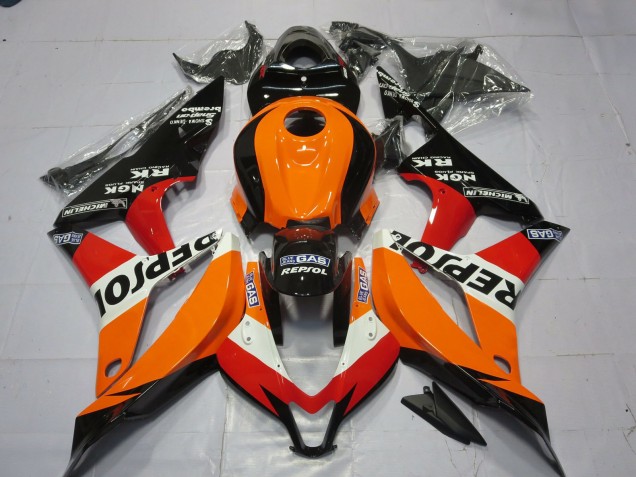 2007-2008 Honda CBR600RR Motorcycle Fairing - Orange White Red Glossy Black Repsol Canada