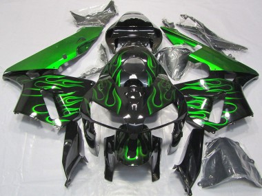 Online 2005-2006 Honda CBR600RR Motorcycle Fairings - Glossy Black Vibrant Green Flame Canada