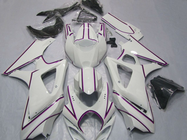2007-2008 Suzuki GSXR 1000 Motorcycle Fairings - Glossy White Pink Pinstripe Canada