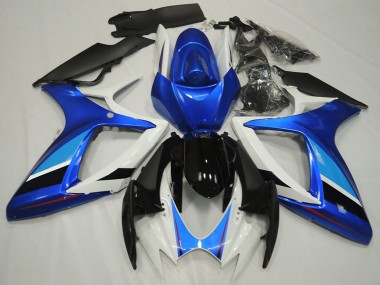 Online 2006-2007 Suzuki GSXR 600 / GSXR 750 Motorcycle Fairing - White Blue Glossy Black Stripe Canada