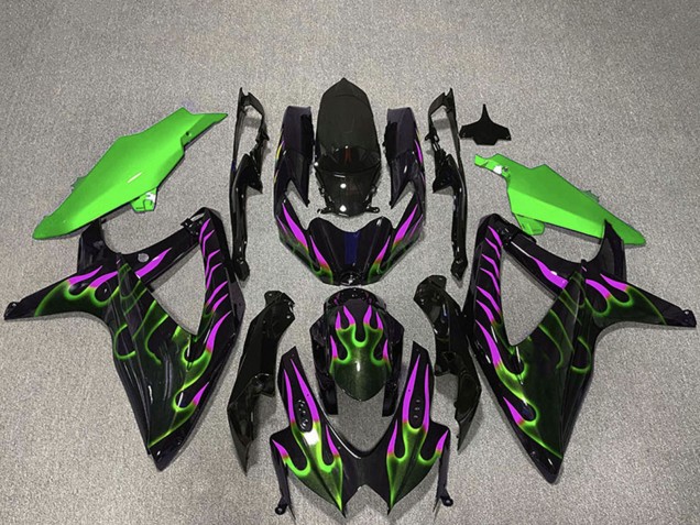2008-2010 Suzuki GSXR 600 / GSXR 750 Motorcycle Fairings - Glossy Black Green Purple Flame Canada