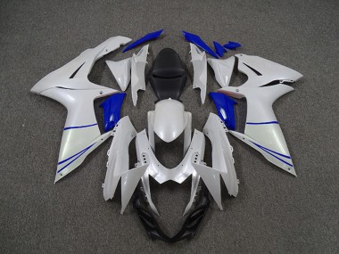 Online 2011-2024 Suzuki GSXR 600 / GSXR 750 Motorcycle Fairings - Pearl White and Dark Blue Canada