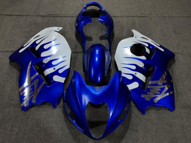 Online 1996-2007 Suzuki GSXR 1300 Motorcycle Fairings - White Blue Flame Canada