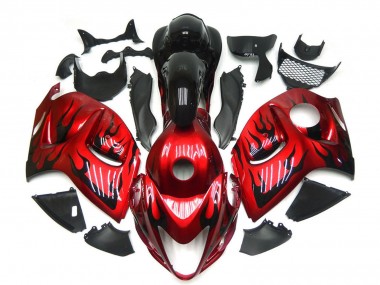 Online 2008-2020 Suzuki GSXR 1300 Motorcycle Fairings - Red with Black Flame Canada