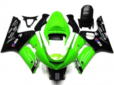 Online 2003-2004 Kawasaki ZX6R Motorcycle Fairings - Green Glossy Black Elf Silkolene Canada